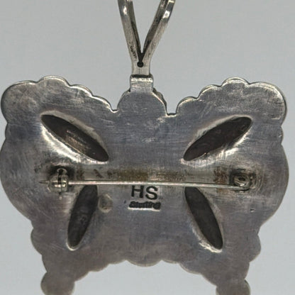 Royston Turquoise Butterfly Pendant / Pin, Sterling Silver, HS Hallmark - Turquoise Mustang