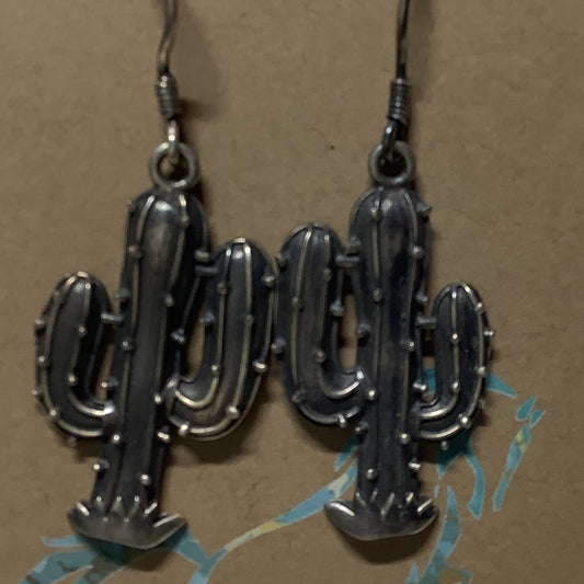 Earring, Oxydized Cacti, Dan Dodson? - Turquoise Mustang