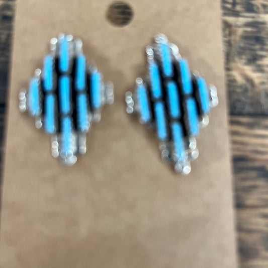 Zuni Petitpoint Zia Studs - Turquoise Mustang