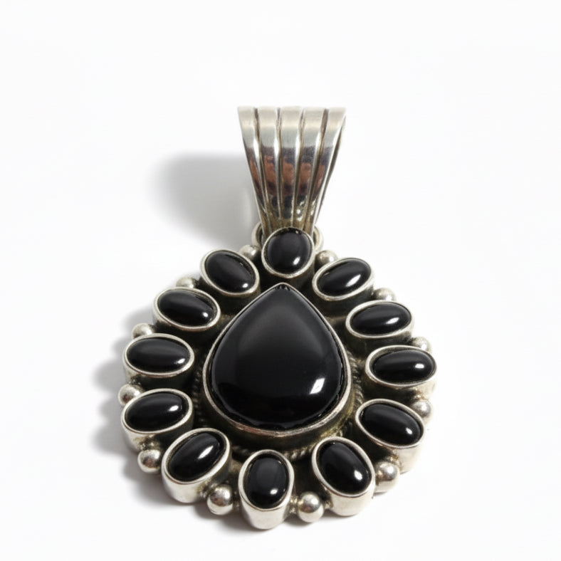 The Brassica Cluster Pendant in Australian Turquoise and Black Onyx - Turquoise Mustang