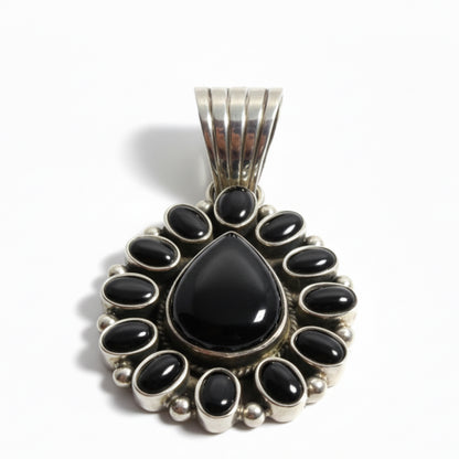 The Brassica Cluster Pendant in Australian Turquoise and Black Onyx - Turquoise Mustang