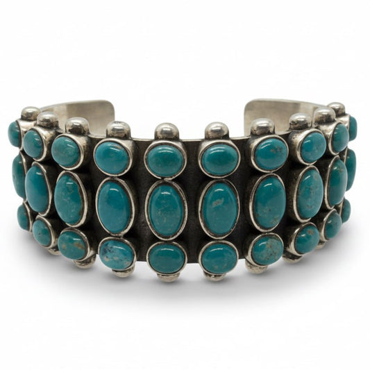 Payson Extra - Large Men’s 27 - Stone Cuff Bracelet in Blue - Green Kingman — by TM - Turquoise Mustang