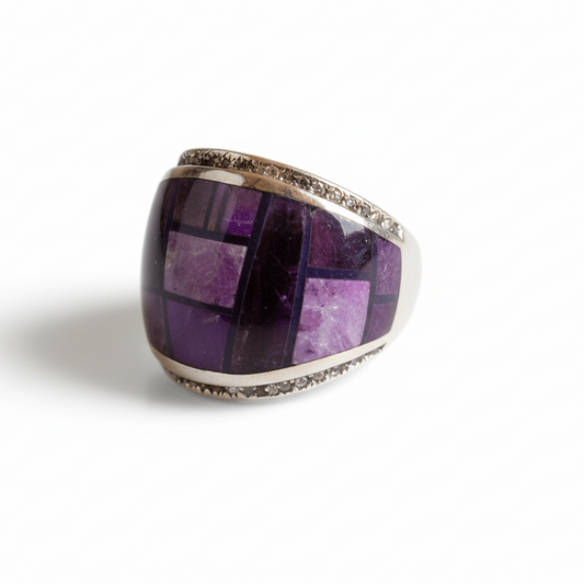 Ring, sugilite, inlay mosaic, by Lester James - Turquoise Mustang