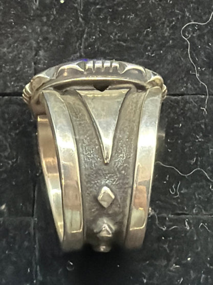 Ring, Lapis Oval, Heavy Beveled Bezel with Filework, Size 10.25 Charley Willie - Turquoise Mustang