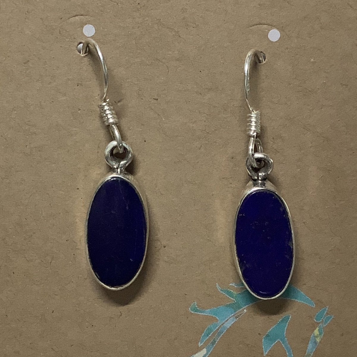 Earring, simple black Lapis oval dangles, unknown (1) - Turquoise Mustang
