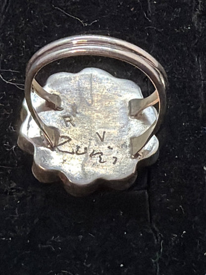 Zuni Sunface Multi - Stone Inlay Sterling Silver Ring, Size 7 Romero Vacit - Turquoise Mustang