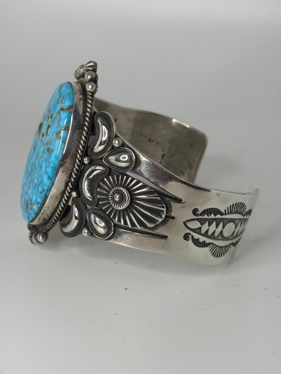 Waterweb Kingman Oval, Repoussé, and Stamp Work, by Derrick Gordon - Turquoise Mustang