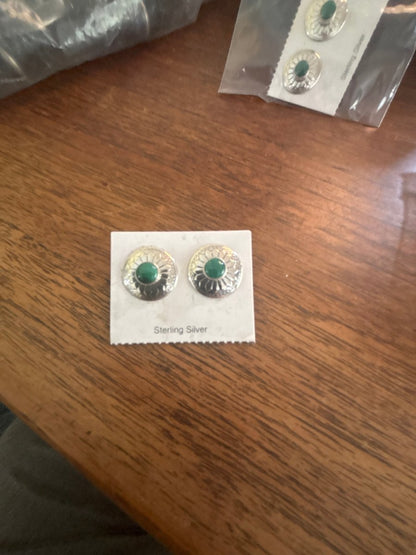 Concho Shield Stud Earrings with Turquoise - Turquoise Mustang