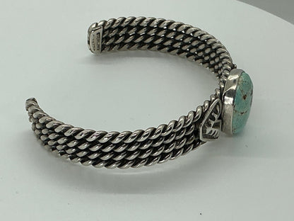 Dry Creek Cuff on Four - Strand Twisted Wire, by Chris Yazzie - Turquoise Mustang