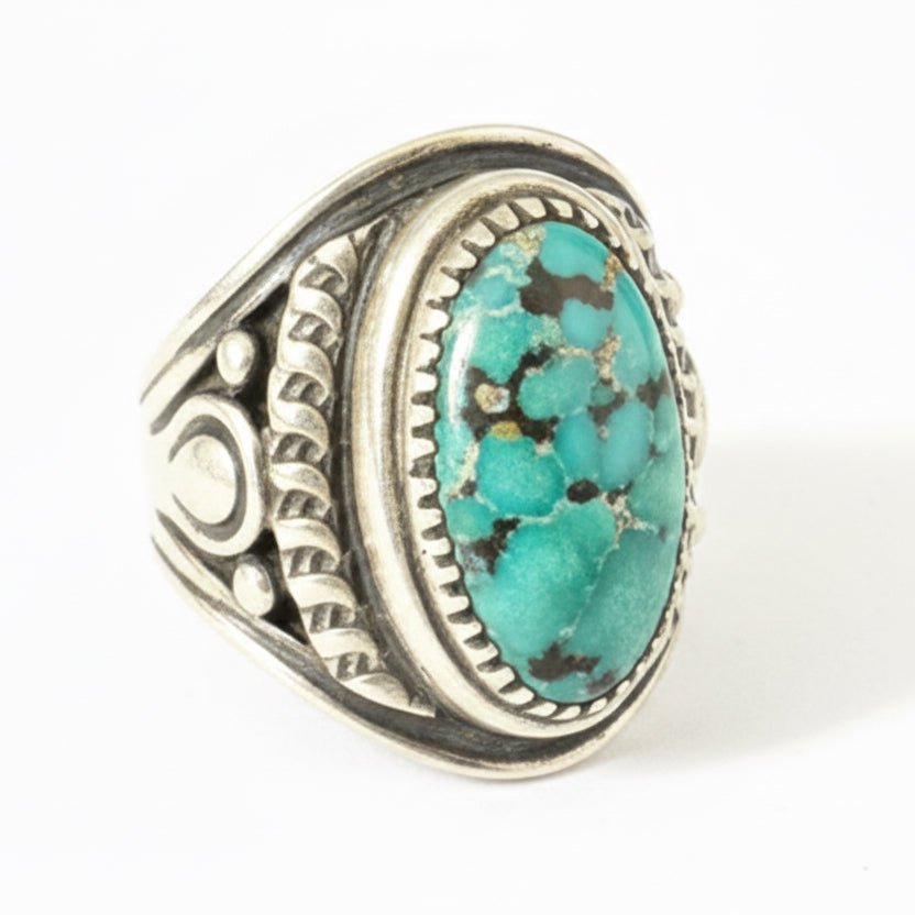 Oval Shape Ring Deep Green Turquoise , Size 10.75 Derrick Gordon - Turquoise Mustang