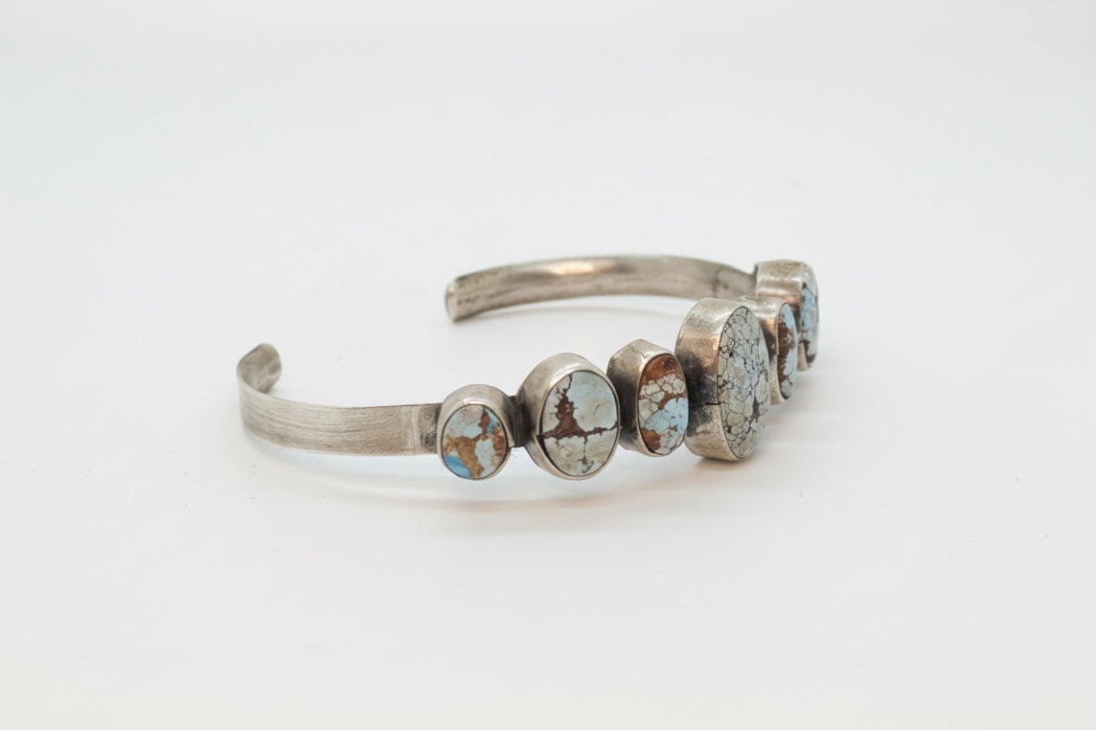 Number Eight Mine Turquoise 7-Stone Petite Cuff Bracelet by Peterson Johnson, Navajo - Turquoise Mustang