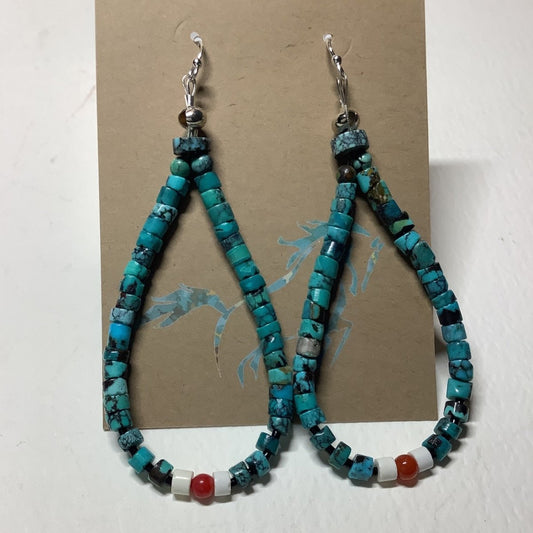 Earrings, Large Loops w/ Carnelian/TQ/White Jasper, Turquoise Mustang (1) - Turquoise Mustang