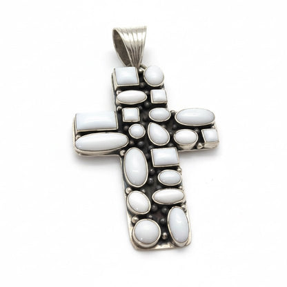 The Peony Cluster Cross Pendant in White Jade, Dan Dodson - Turquoise Mustang