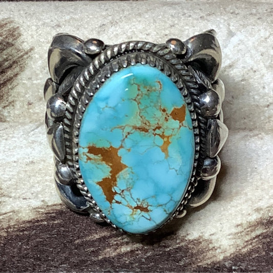 Ring, Large Egg Birdseye TQ, Huge Repoussee Shank, Derrick Gordon - Turquoise Mustang