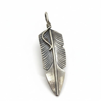 All Silver Small Dimensional Feather Pendant/Charm, CC - Turquoise Mustang