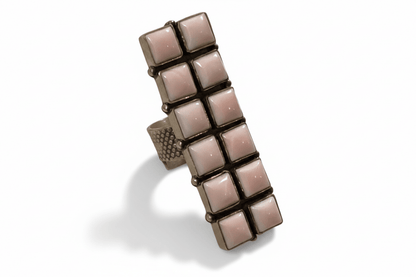 Pink Queen Conch 12 - Stone Square Cluster Ring in Sterling Silver – Adjustable, Artist Unknown - Turquoise Mustang