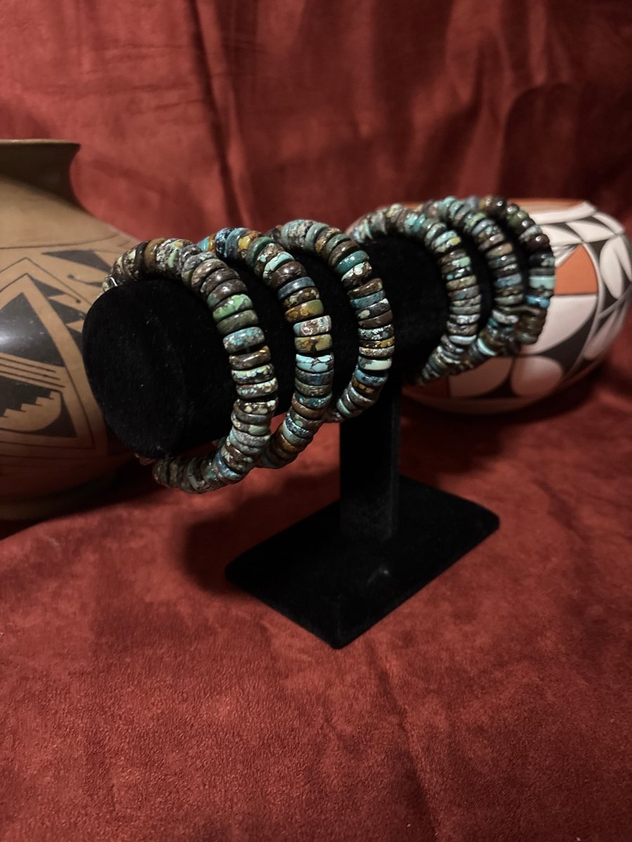 12mm Polychrome Turquoise Heishi Stretch Bracelet (6.5–8”) - Turquoise Mustang