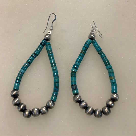 Earrings, Turquoise, Heishi Loops, Navajo Pearls , DD - Turquoise Mustang