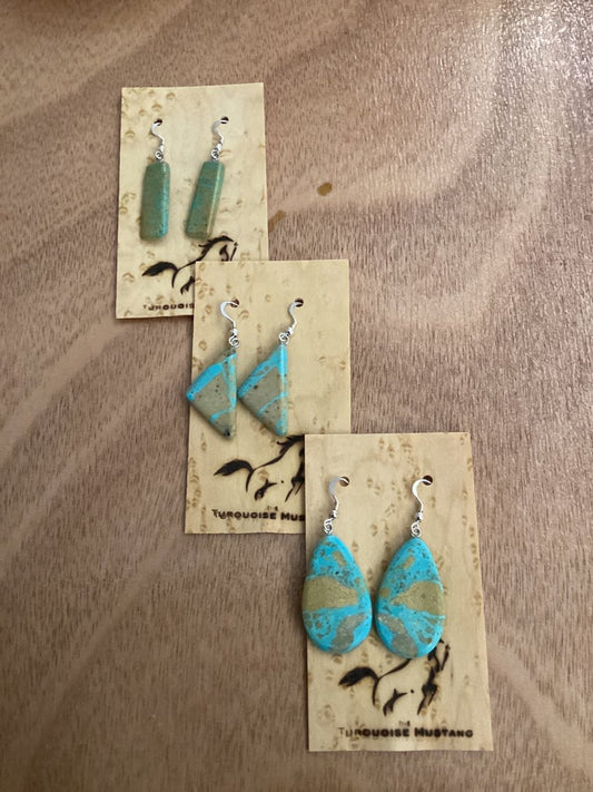 Slab Dangle Earrings, Kingman Turquoise - Turquoise Mustang