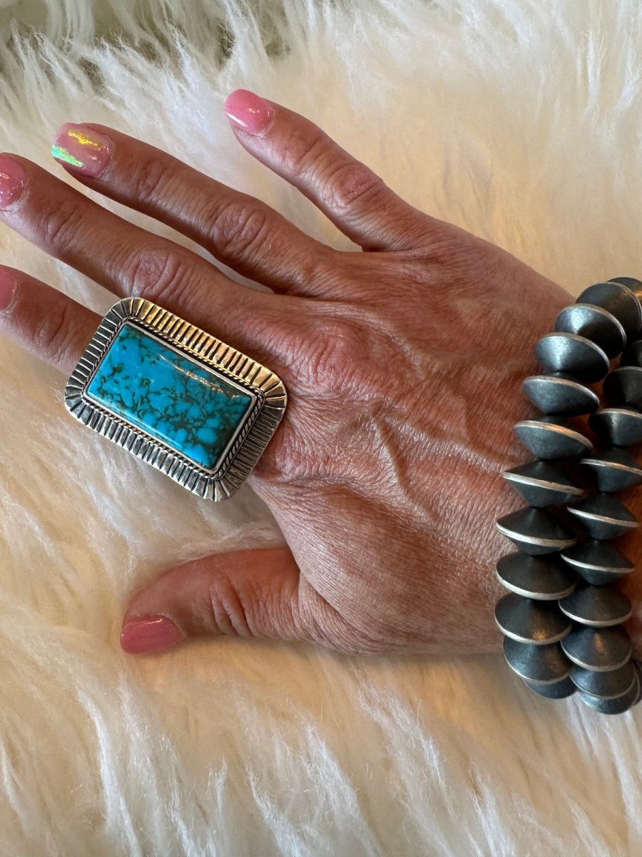 The Phoenix Adjustable Square Ring - Turquoise Mustang
