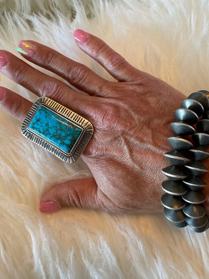 The Phoenix Adjustable Square Ring - Turquoise Mustang