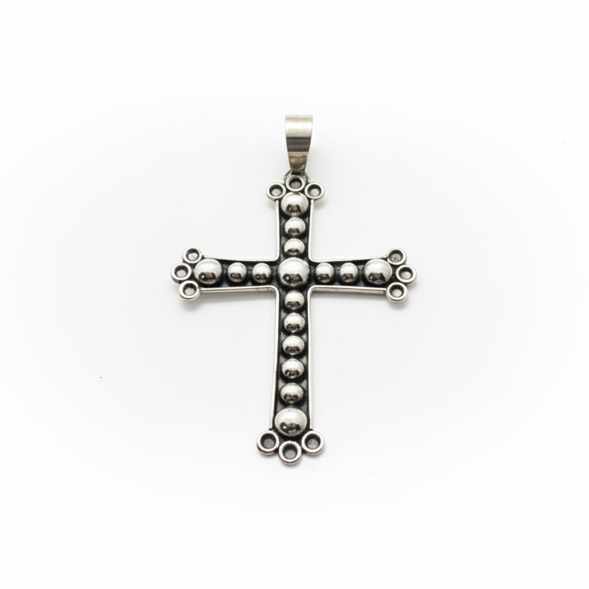 All - Sterling Silver Beaded Cross Pendant, Dan Dodson - Turquoise Mustang