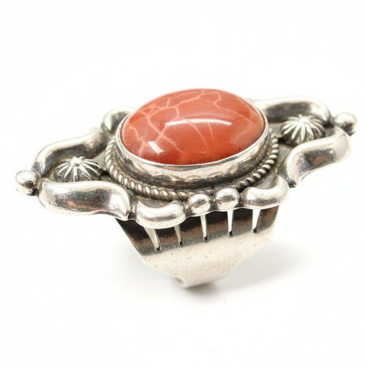 Orange Fire Agate Ring with Repoussé & Rope Accents, Size 7 Albert Jake - Turquoise Mustang