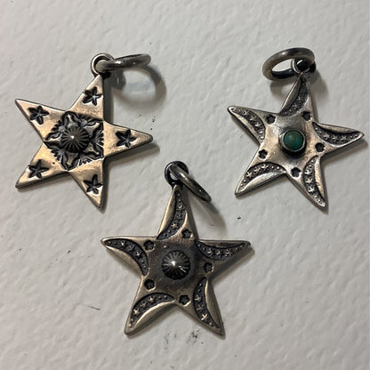 Pendant, Charm, Variety of All Silver Stars, DD - Turquoise Mustang