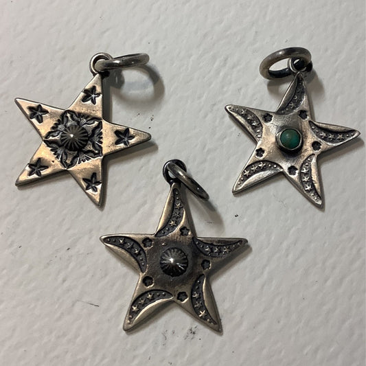 Pendant, Charm, Variety of All Silver Stars, DD - Turquoise Mustang