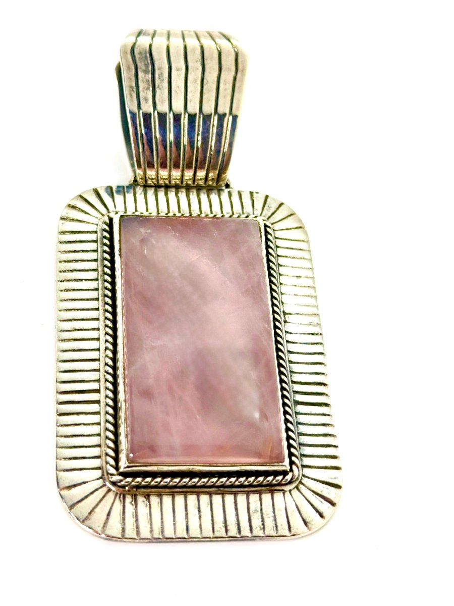 The Vegas Baby Rectangular Pendant in Rose Quartz - Turquoise Mustang