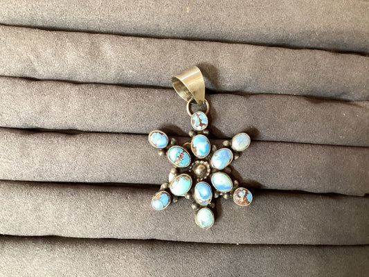 Pendant, Large 12 - Stone Cluster, Golden Hills Turquoise, T Yazzie - Turquoise Mustang