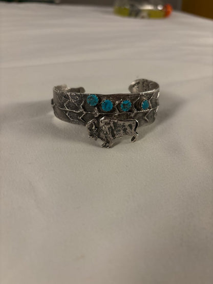 Buffalo and Corn theme Tufa Cuff - Turquoise Mustang