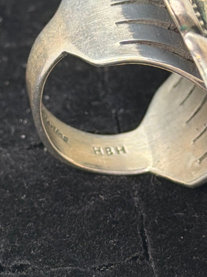 Larimar Oval Repoussé and Rope Ring, Size 9 Albert Jake - Turquoise Mustang