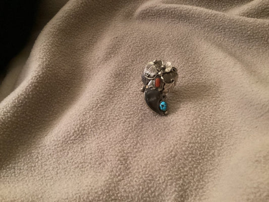 Ring, Vintage Navajo Bear Claw, James Toadelena - Turquoise Mustang