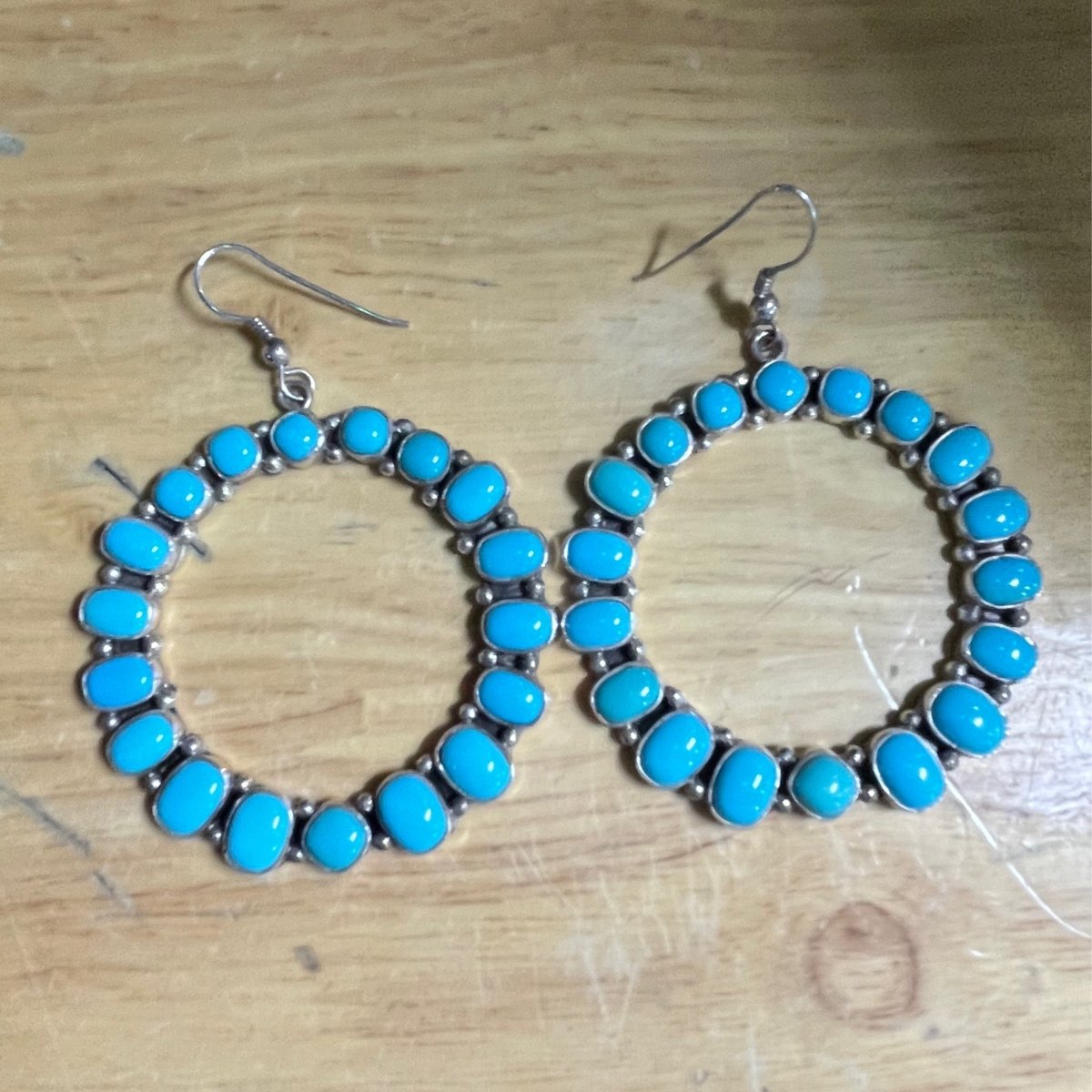 Earring, extra large turquoise donuts, Dan Dodson - Turquoise Mustang