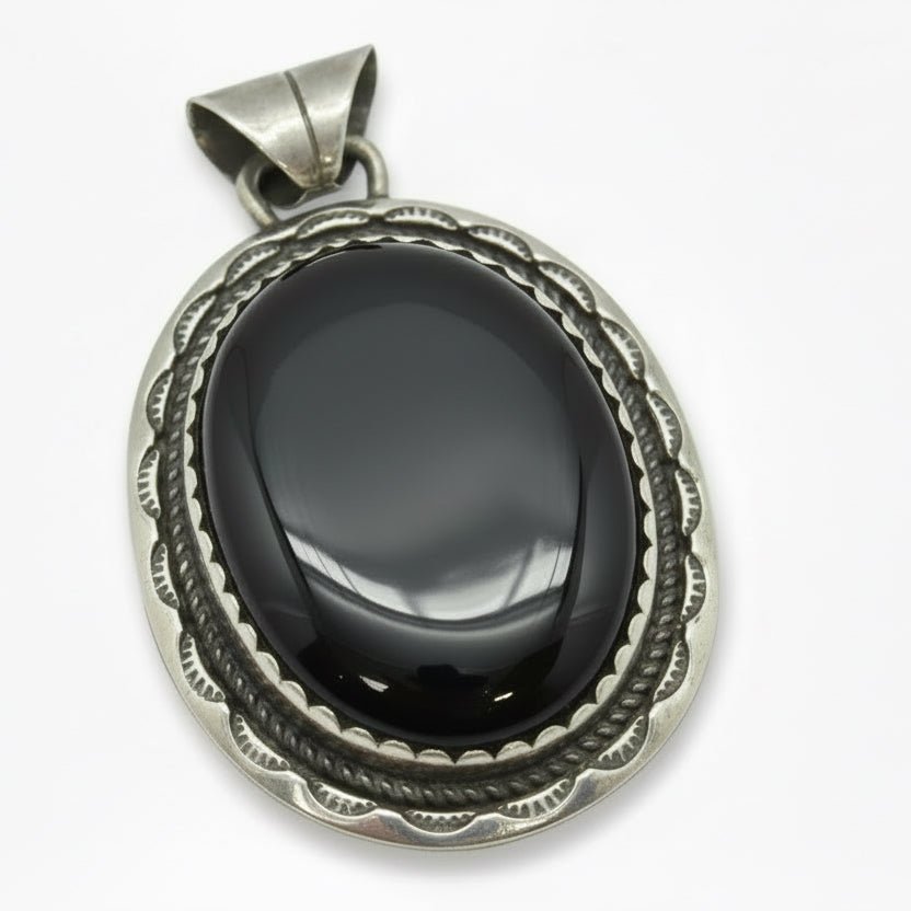Sterling Silver Black Onyx Shield Pendant, Ricky Ortiz - Turquoise Mustang