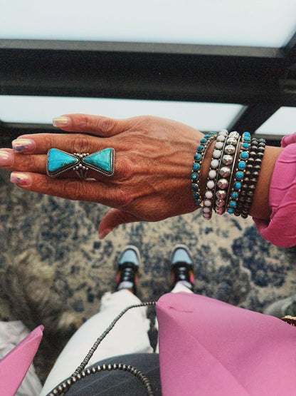 The Double Down Triangle Ring - Turquoise Mustang