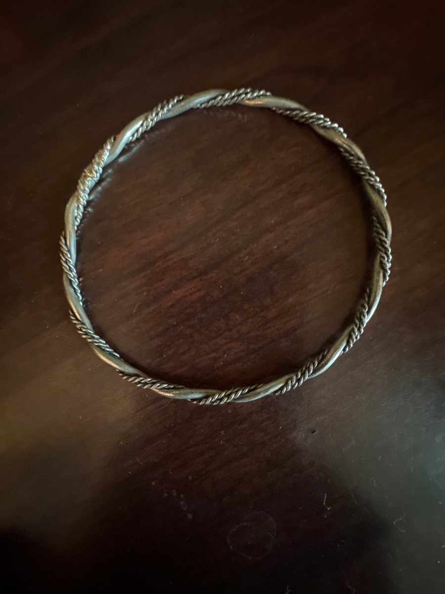 Silver Twisted Rope Bangle - Turquoise Mustang