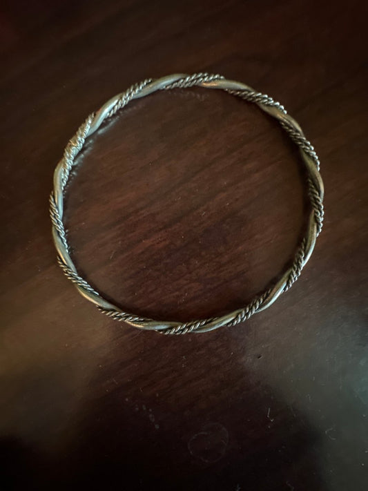 Silver Twisted Rope Bangle - Turquoise Mustang