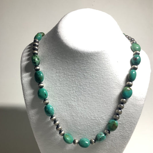 NEcklace, 28" EmeraNecklace, 26" Imperial Valley Potatoes & 8mm Navajo Pearls, Turquoise Mustang - Turquoise Mustang