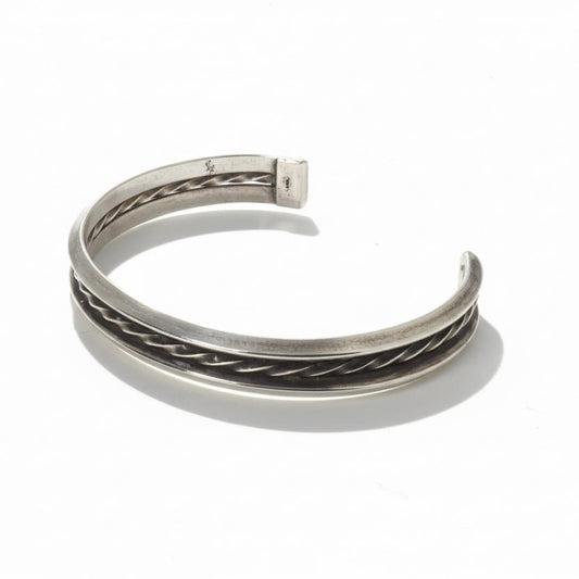 Twisted Rope Split-Band All-Sterling Silver Cuff, Navajo - Turquoise Mustang