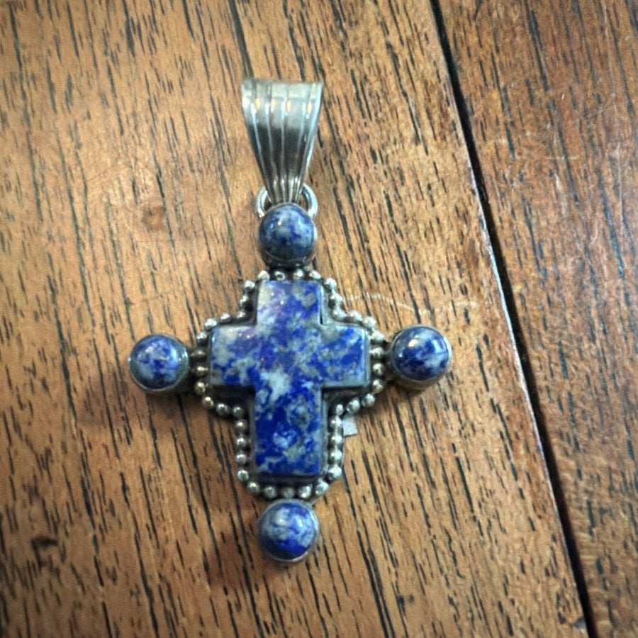 The Cardinal Flower Cross Pendant in in Denim Lapis - Turquoise Mustang