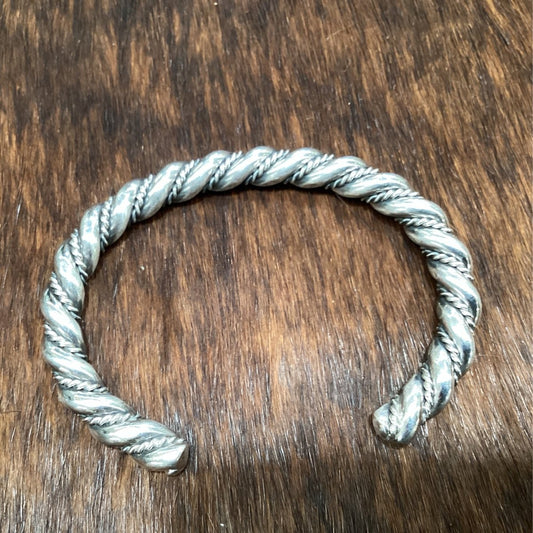 Heavy Twisted Wire Sterling Silver Cuff by Tahe, Navajo - Turquoise Mustang