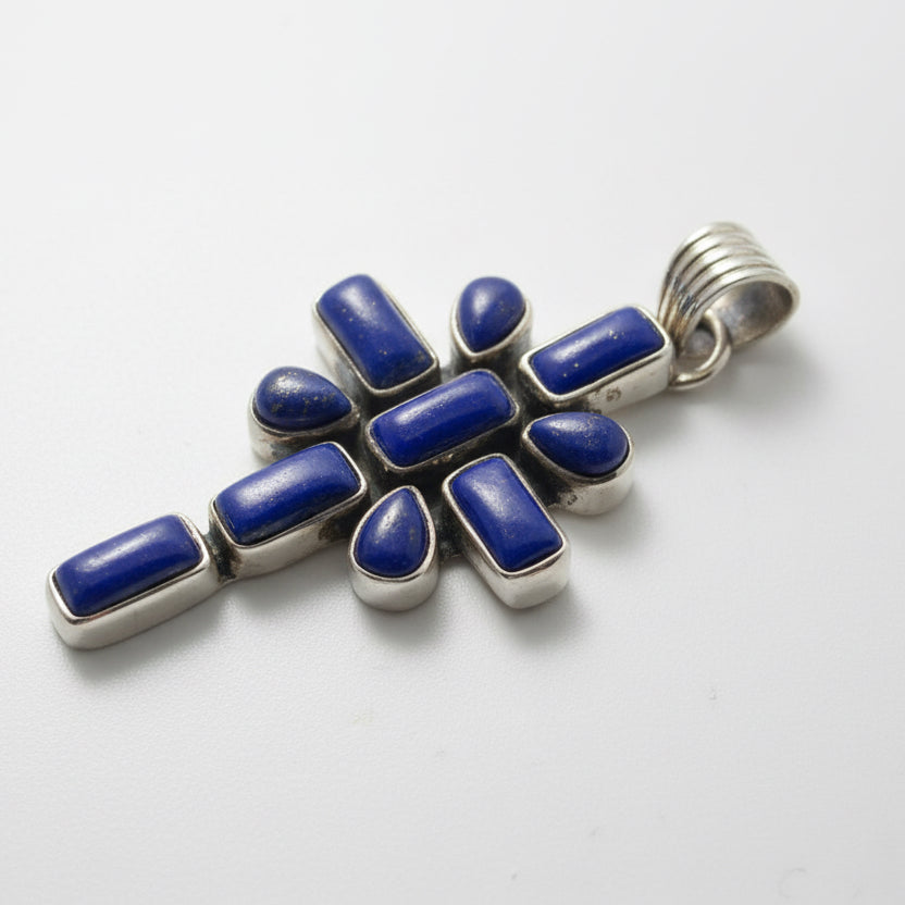 The Peace Lily Damselfly Cross Pendant in Premium Lapis Lazuli - Turquoise Mustang