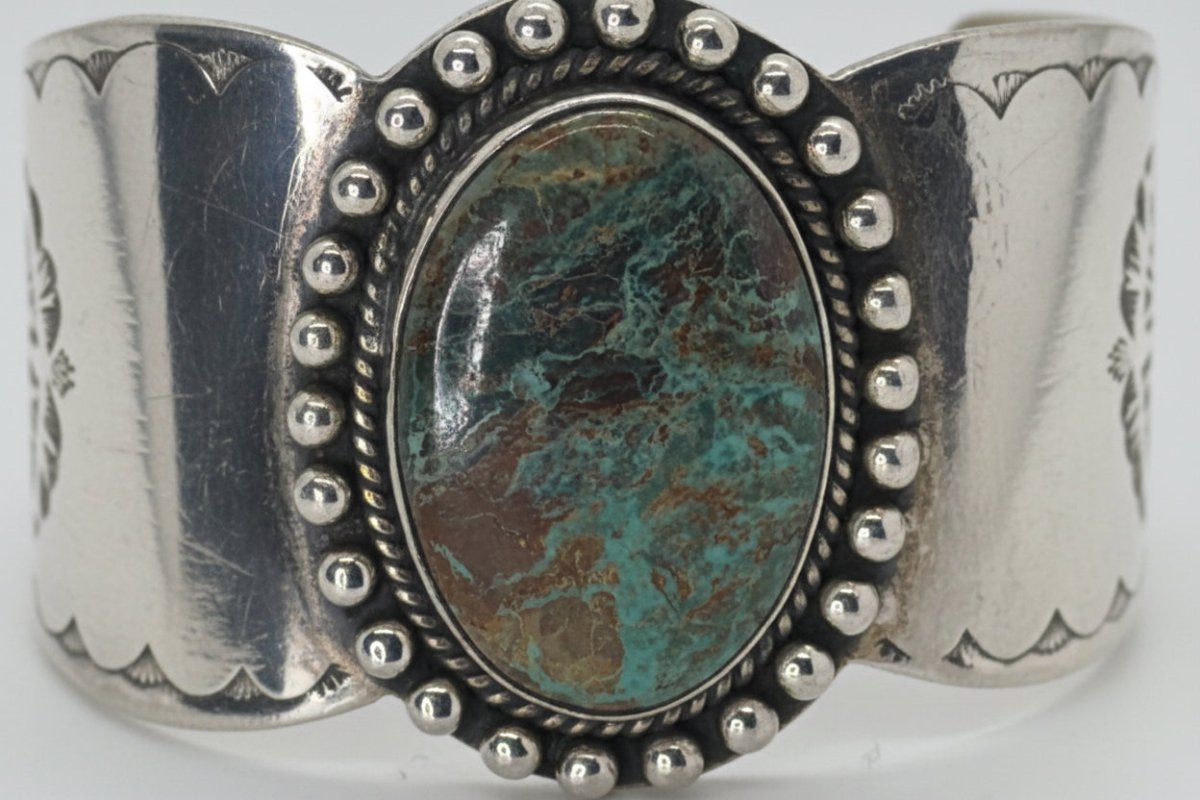 The Suncup Cuff Bracelet in Sage Green Kingman — Dan Dodson Legacy Collection - Turquoise Mustang