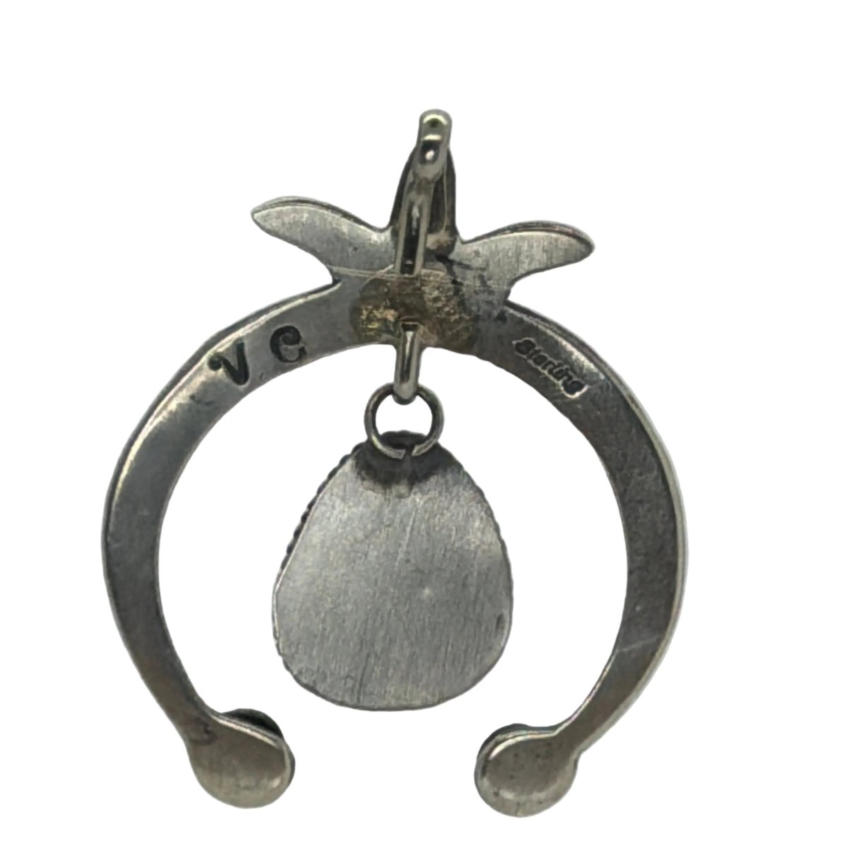 Sterling Silver and Turquoise Dangle Naja Pendant with Hook Top, VC - Turquoise Mustang