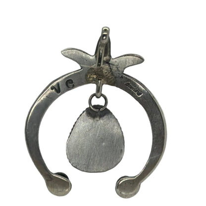 Sterling Silver and Turquoise Dangle Naja Pendant with Hook Top, VC - Turquoise Mustang