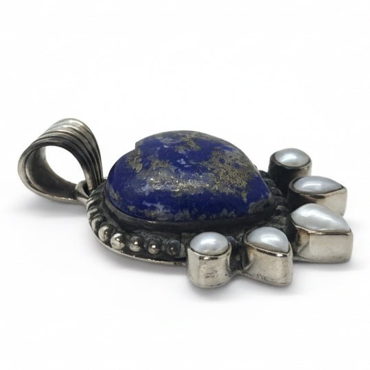 Nasturtium Heart Pendant with Pearls in Denim Lapis - Turquoise Mustang