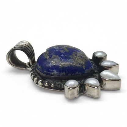 Nasturtium Heart Pendant with Pearls in Denim Lapis - Turquoise Mustang