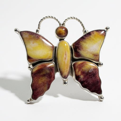 Purple and Yellow Spiny Oyster Butterfly Hook Pendant/Brooch, Ray Adakai - Turquoise Mustang